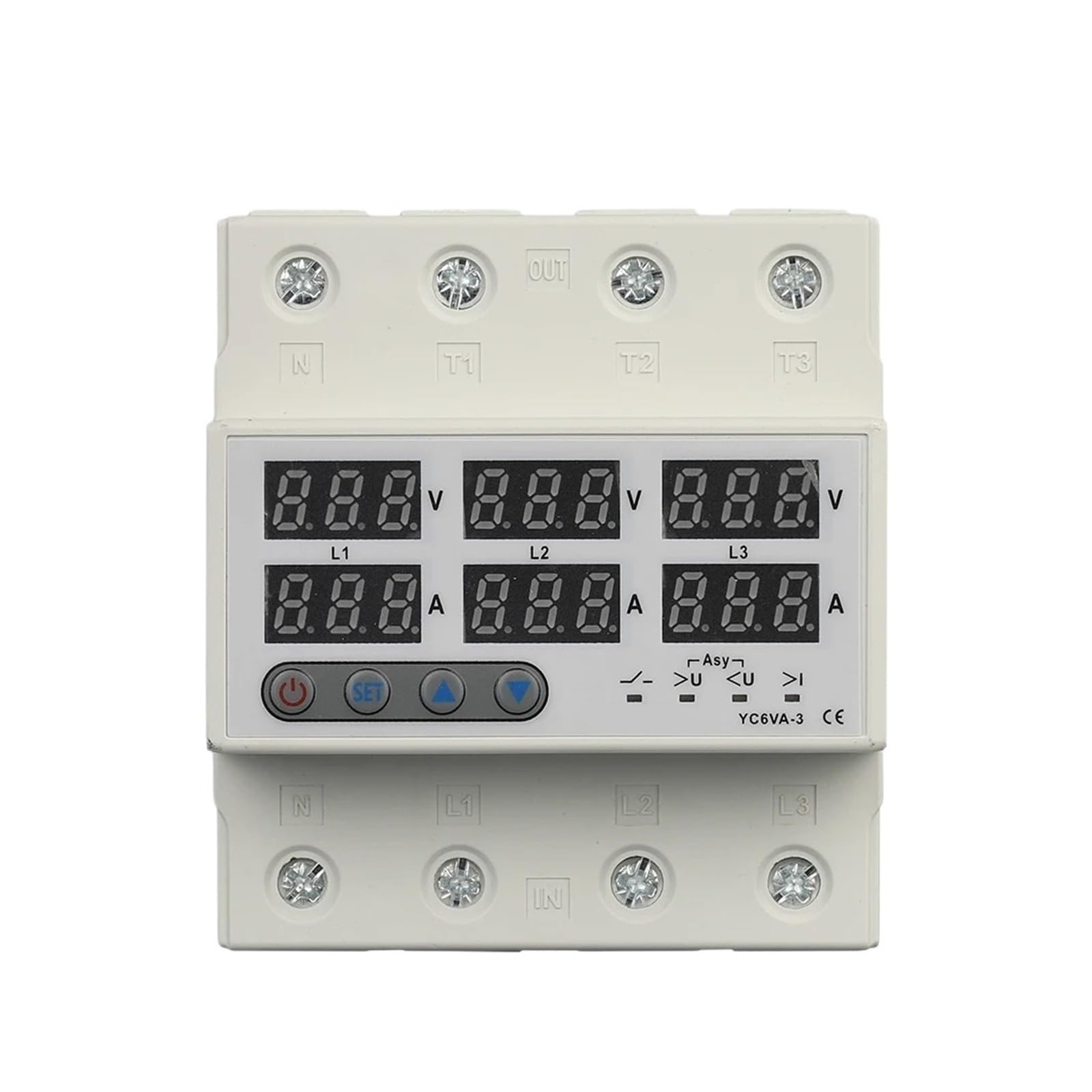 Voltmètre Rail DIN 3P 380V 100A sans neutre avec relais ampèremètre