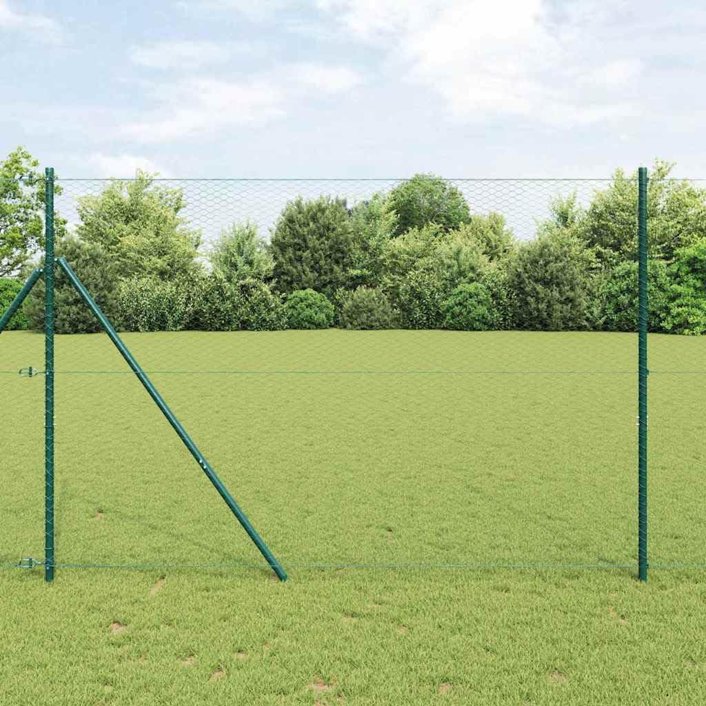 Słupki ogrodzeniowe, zielone, 50 x 1,5 m, stal i PCW o szerokości oczek 25 mm, odporne na warunki atmosferyczne, wytrzymałe, do ogrodzenia z siatki drucianej i siatki wolierowej, idealne jako siatka