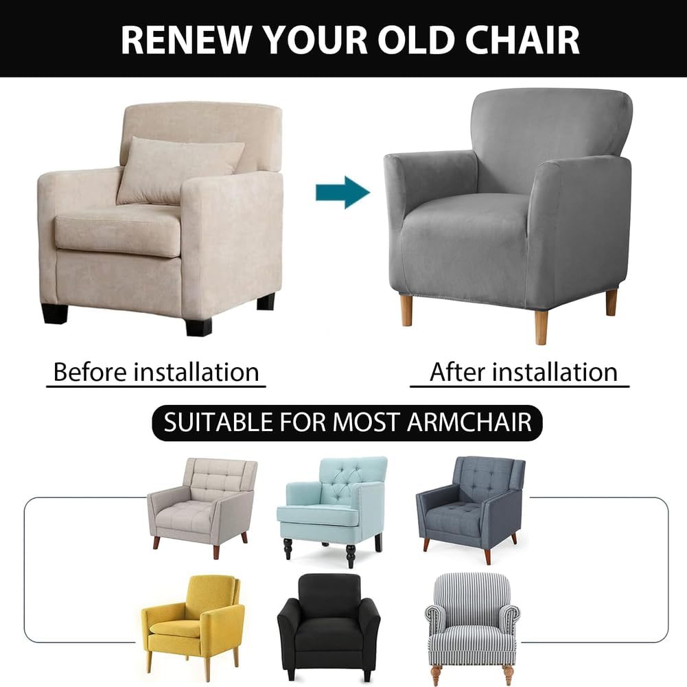 Stretch Velvet Armchair Cover, Couch Slipcovers for Chairs Protectors Removable Washable Chair Covers for Living Room Furniture Protector,Light Blue