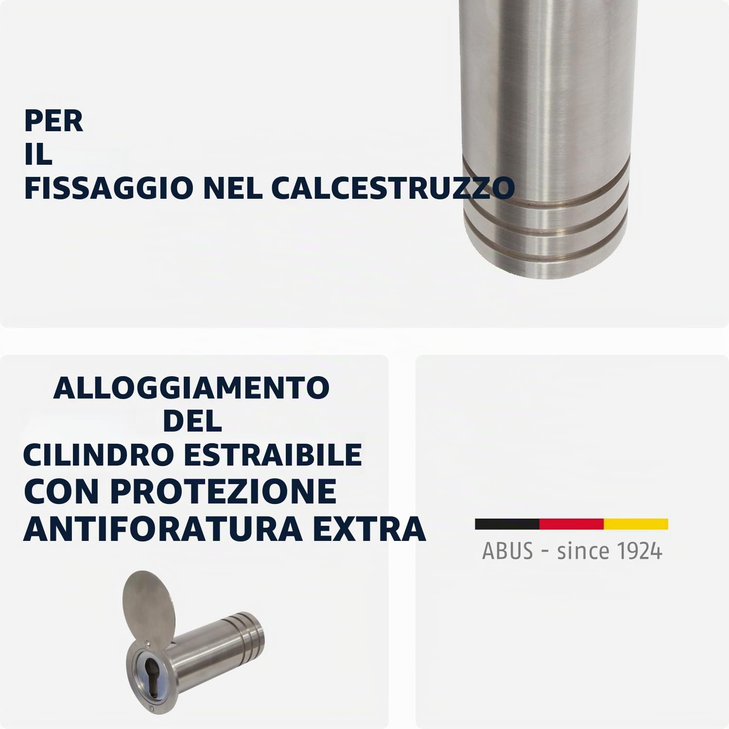 ABUS Cassaforte per Chiavi 729 da Incasso a Parete - Argento | Alloggiamento cilindro in ottone cromato, protezione anti-foratura, diametro installazione 43,5 mm, lunghezza base 120 mm