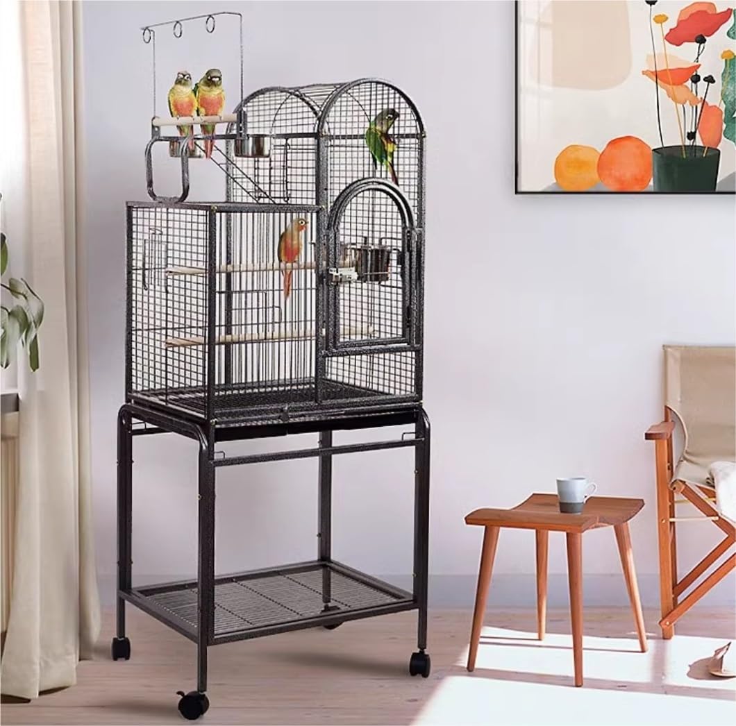 Gabbia Uccelli Gabbia per Uccelli Gabbia Per Pappagalli Grande Da 55" Con Ganci Giocattolo Sopra Il Posatoio Per Uccelli, Tazze Per Cibo, Supporto Con Rotelle, Gabbia Per Uccelli Per Calopsitte E Picc