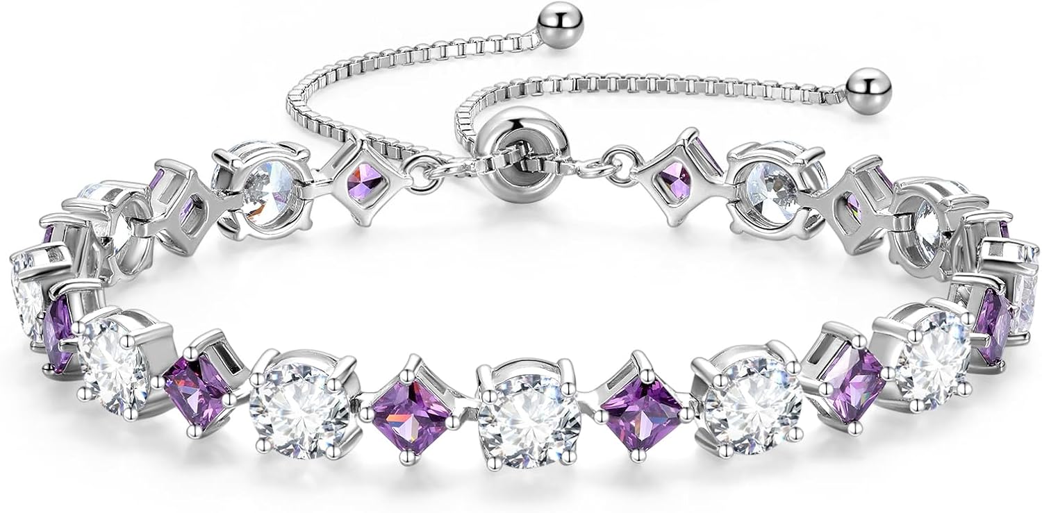 FANCIME Rhythm of Light Sterling Silver Tennis Bracelet Birthstone Bolo Tennis Bracelets for Women Fine Jewelry Birthday Gifts for Women