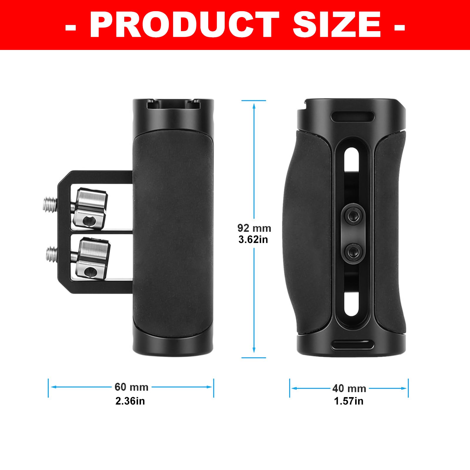 Poignée ergonomique double vis de 1/4" pour appareil photo numérique - Poignée latérale gauche et droite pour appareil photo numérique - Accessoires de petite cage - Double poignée à vis