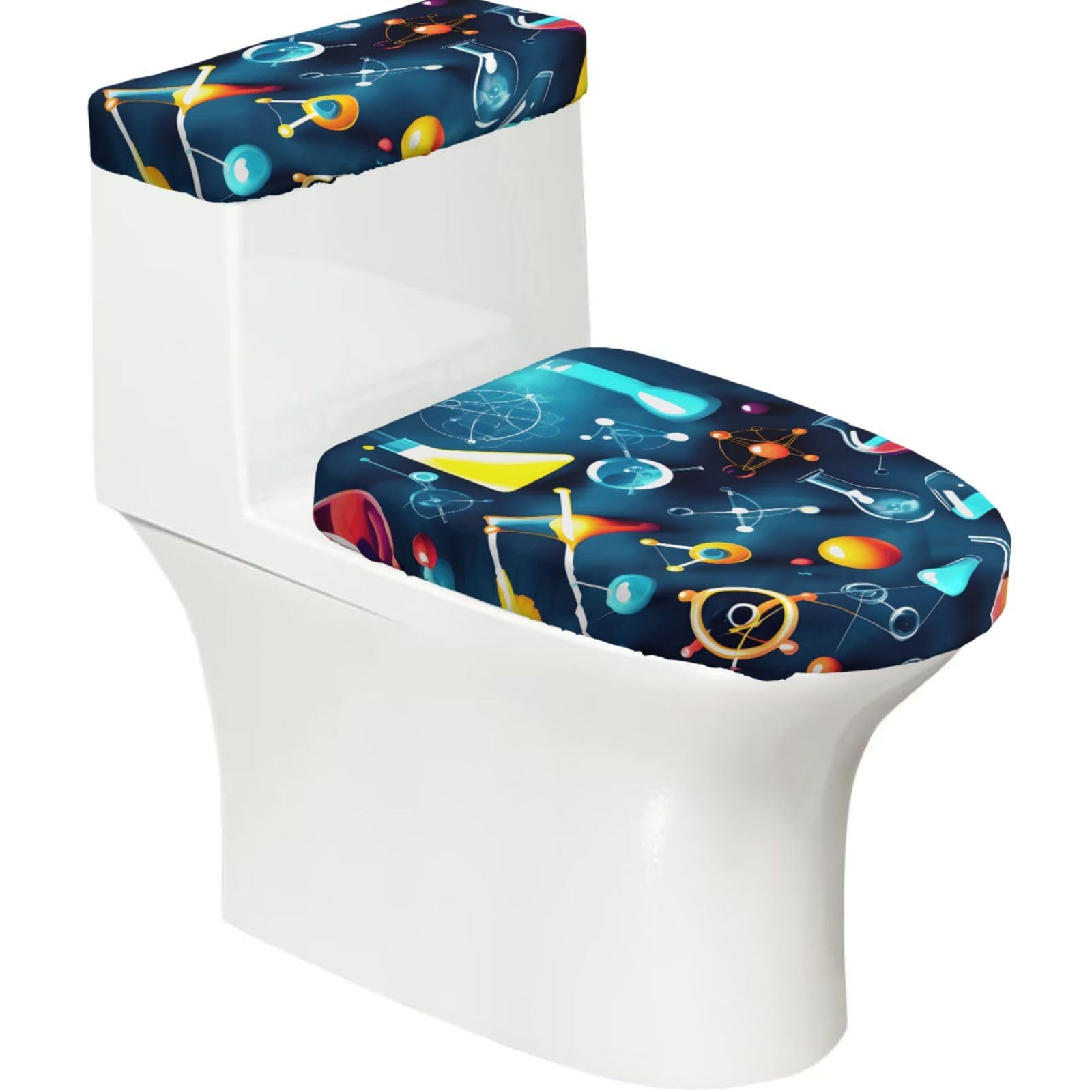 Abstract Science Chemistry Printed Toilet Tank and Lid Cover Set of 2 for Most Bathrooms, Fits Elongated Round Toilets