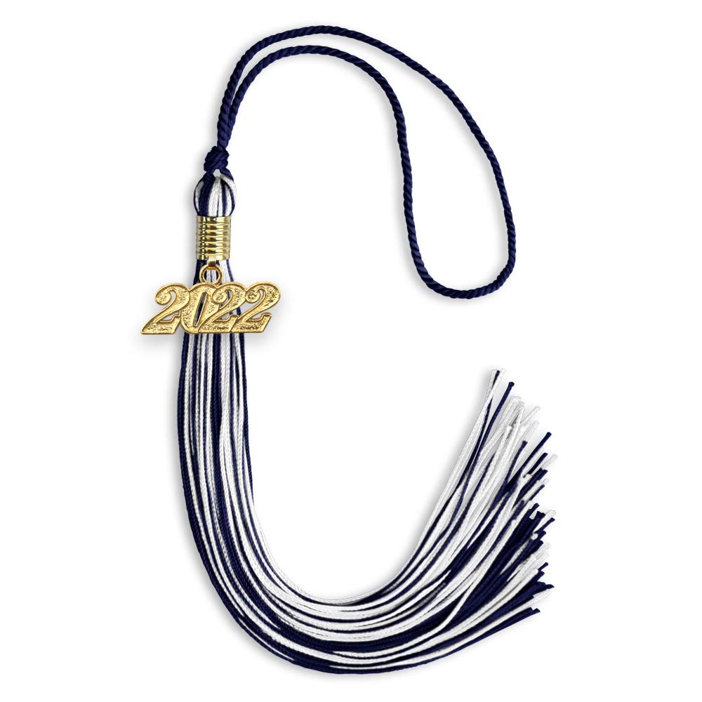 Endea Graduation Mixed Double Color Tassel with Gold Date Drop (Navy Blue/White, 2022)