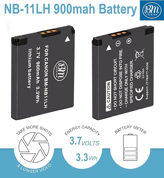 BM 2 NB-11LH Batteries and Charger for Canon Elph 110, Elph 130, Elph 135, Elph 140, Elph 150, Elph 160, Elph 170 IS, Elph 180, Elph 190, Elph 320, Elph 340 Elph 350 Elph 360, SX400 SX410 SX420 Camera