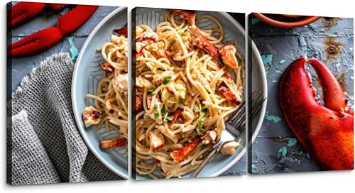 Creamy Lobster Pasta 3 Piece Canvas Wall Art for Living