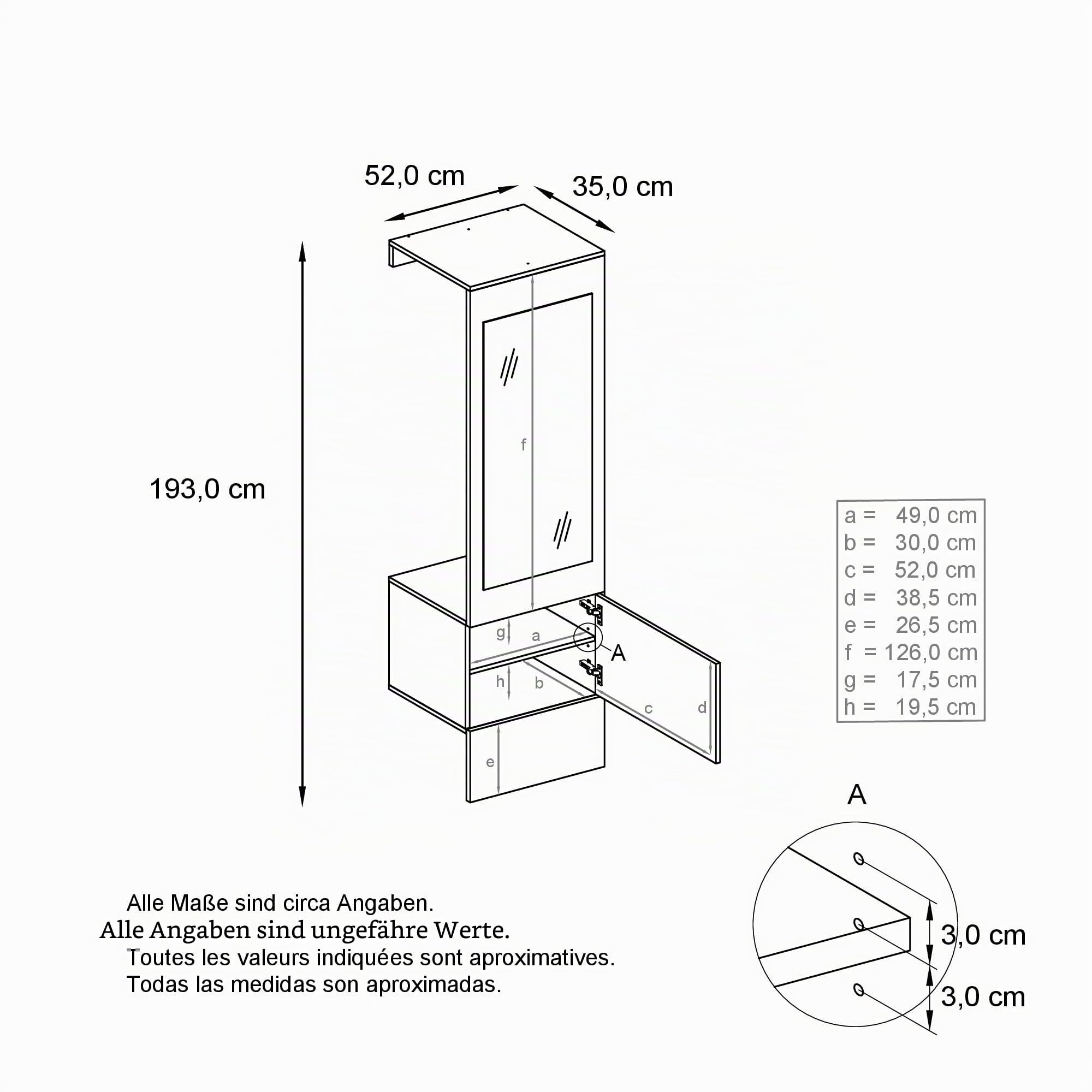 Vladon Garderobe Carlton Neo, Wandgarderobe aus Flur-Paneel mit Spiegel, Kleiderstange & Wandschrank, Weiß matt (52 x 193 x 35 cm)