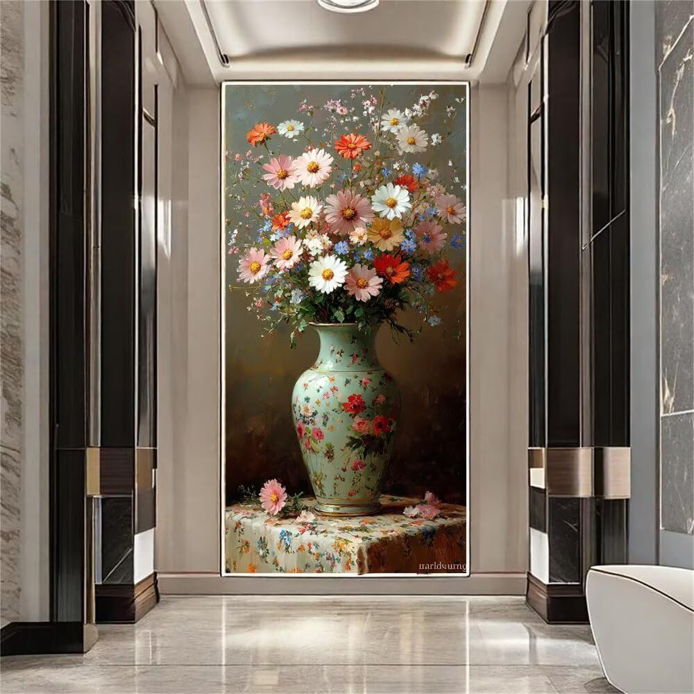 Dipingere con i Numeri, Dipingi con i Numeri per Adulti fiore vaso kit Pittura Fai-da-Te, con 3 Pennelli e Vernice Acrilica, Hobby Creativi Adulti, Decor Regalo 70x140cm (Senza Cornice) z0z-232