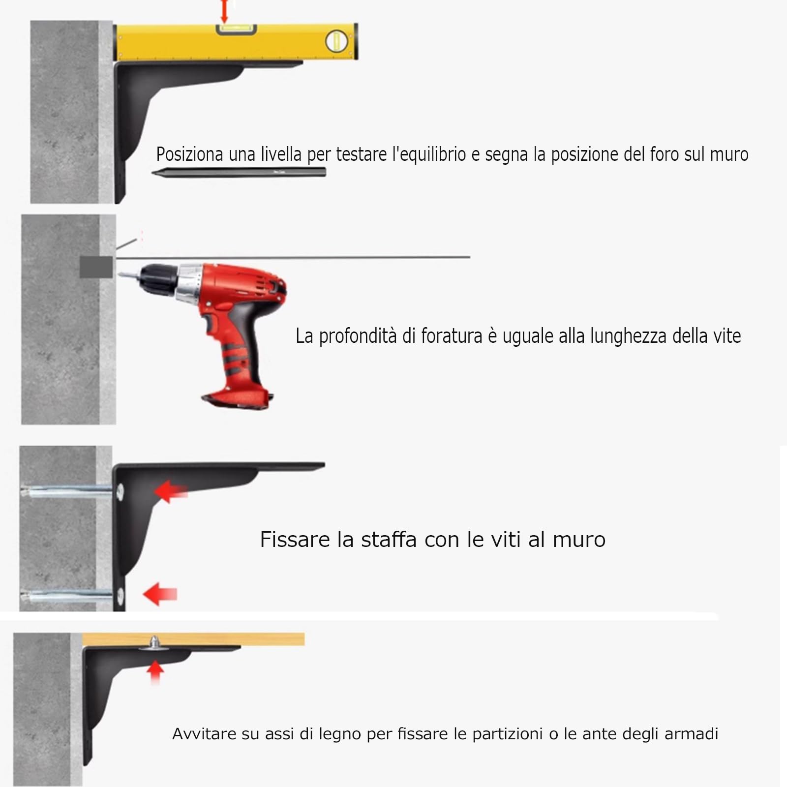 2 Pezzi Staffe per Mensole Pesanti,Mensola Galleggiant Supporto di Metallo,Forma a L di 90 gradi Staffe per Scaffali,Supporto Mensole da Muro,per la Casa e l'ufficio,con viti (440mm,White)