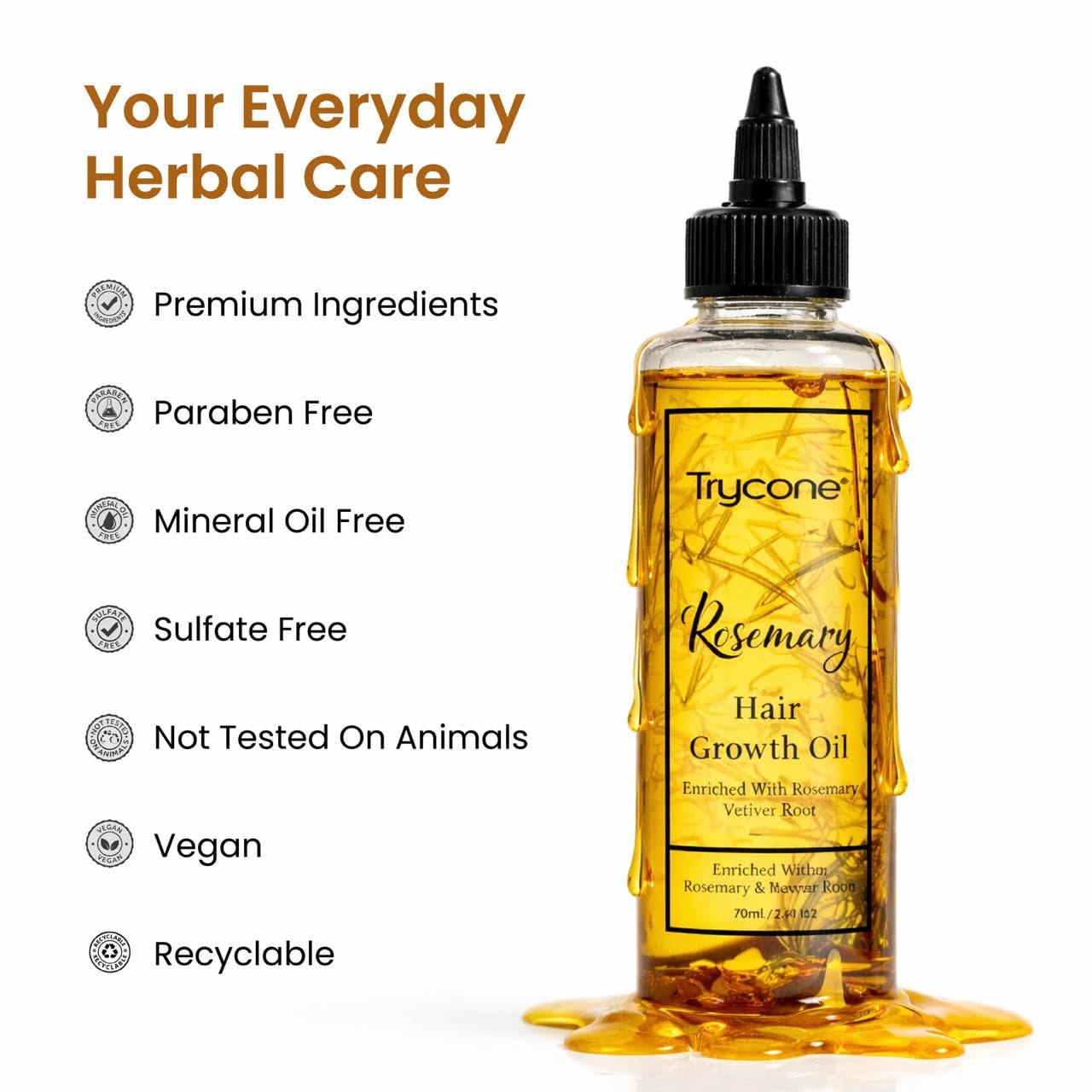 Trycone Rosemary Hair Oil for Hair Growth & Scalp Health β Enriched with Herbs & Vitamin E | Reduces Hair Fall, Strengthens Roots, Promotes Shine | 200 ml 4