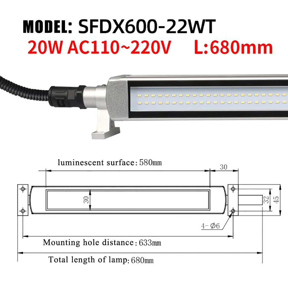 Lampa robocza LED do obrabiarek, tokarki CNC, aluminium wodoodporna i przeciwwybuchowa lampa przeciwwybuchowa, nadaje się do frezarek, szlifierek, stołów warsztatowych, maszyn do szycia (20 W -