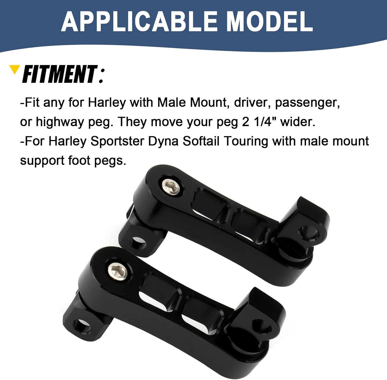 Foot Peg Extension 2 1/4" Adjustable Passenger Peg Mounts Highway Peg Clamps Male Mount Bracket Fit For Harley Touring Road King Street Glide Road Glide Sportster Dyna Fat Bob Softail (Black)