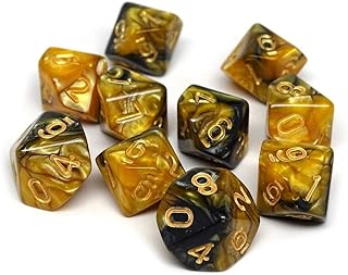 Ten Count Yellow and Black Granite D10 Collection - 10 Count Pack of Matching Numbered 10 Sided Dice - Perfect for Tabletop War Games, RPGs, and Educational Use