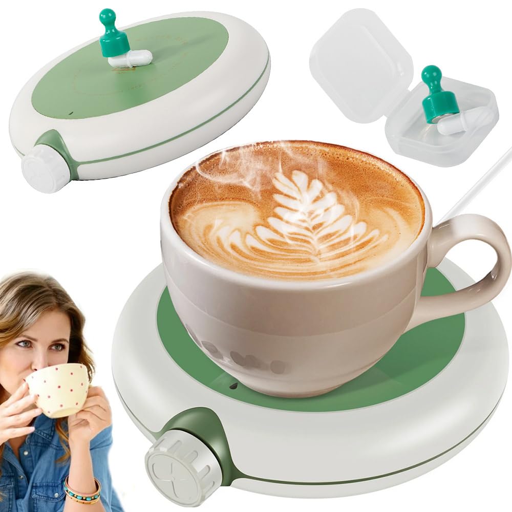 Chauffe-tasses électrique avec agitateur magnétique, chauffe-tasses USB-C 10 W pour café, thé et cacao, plaque de maintien au chaud avec LED et bouton rotatif, antidérapant pour bureau, bureau à