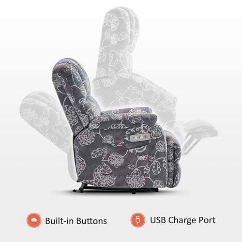 Mcombo Power Lift Recliner Chair Sofa With Massage And Heat For Elderly People, 3 Positions, Control Buttons, Usb Charge Port, Fabric 7091 (Dark Grey, Medium) #TOP3