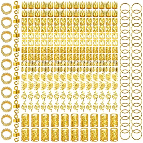 XCZYN 290 Pcs Gold Silver Hair Jewelry for Braids Dreadlocks Hair Extensions Decorations Adjustable Braiding Charms Accessories Metal Loc Cuffs Rings Clips Set for Women Girls (Gold, 290 Pcs)