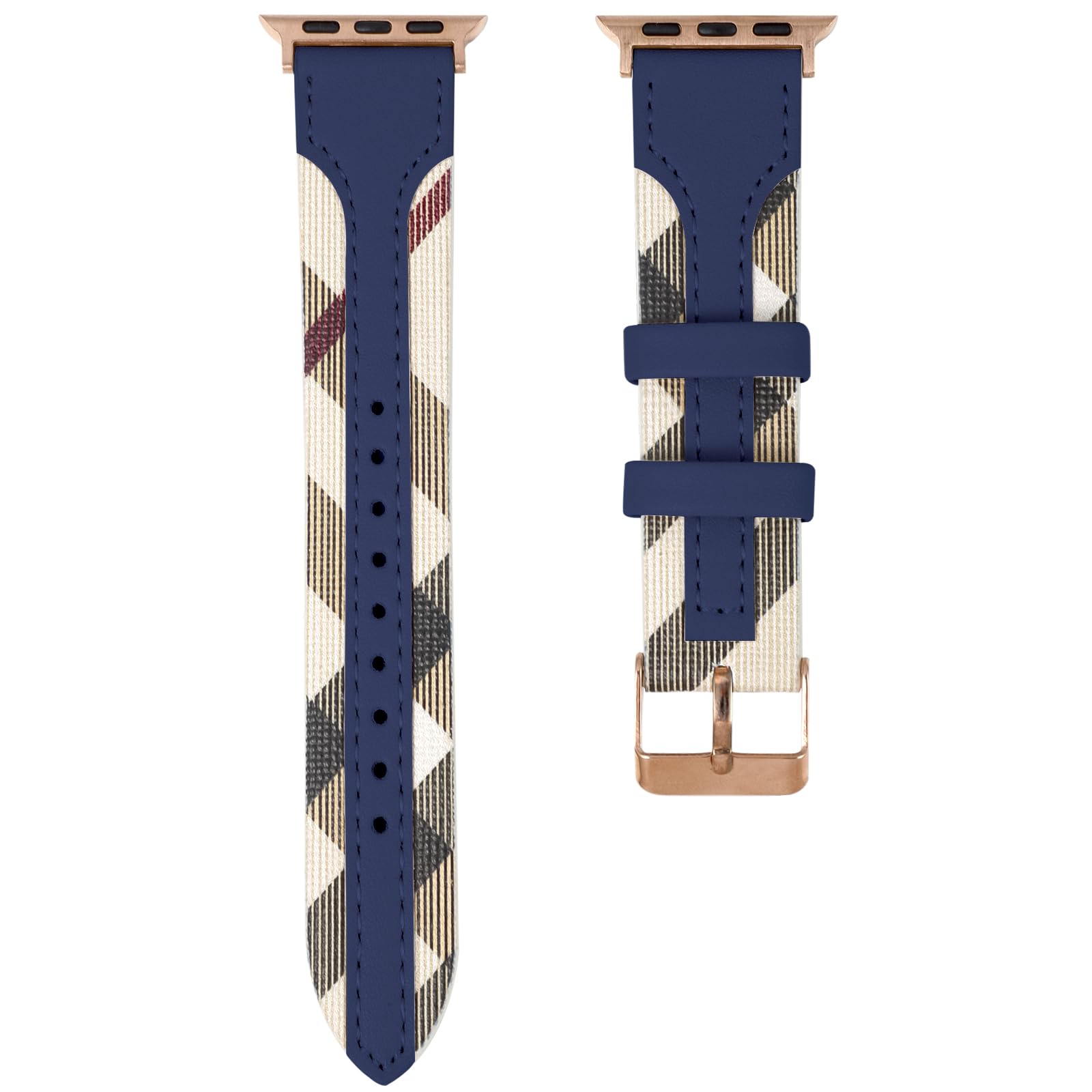 Designer Luxury Band Compatible with Apple Watch Band 45mm 44mm 42mm 49mm for Women Men, Soft Leather Strap Replacement Plaid Wristbands for Apple Watch Ultra and iWatch 9 8 7 6 5 4 3 2 1 SE Blue