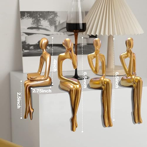 Miniatura 5 de NERNGZC Estatua de pensador de decoración de acento dorado, estatuas para decoración del hogar, escultura abstracta de escritorio, escultura de