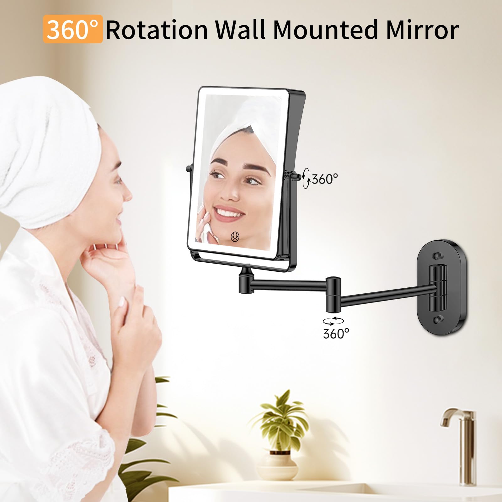 FUNTOUCH Rechargeable Wall Mounted Lighted Makeup Mirror, 1X/30X