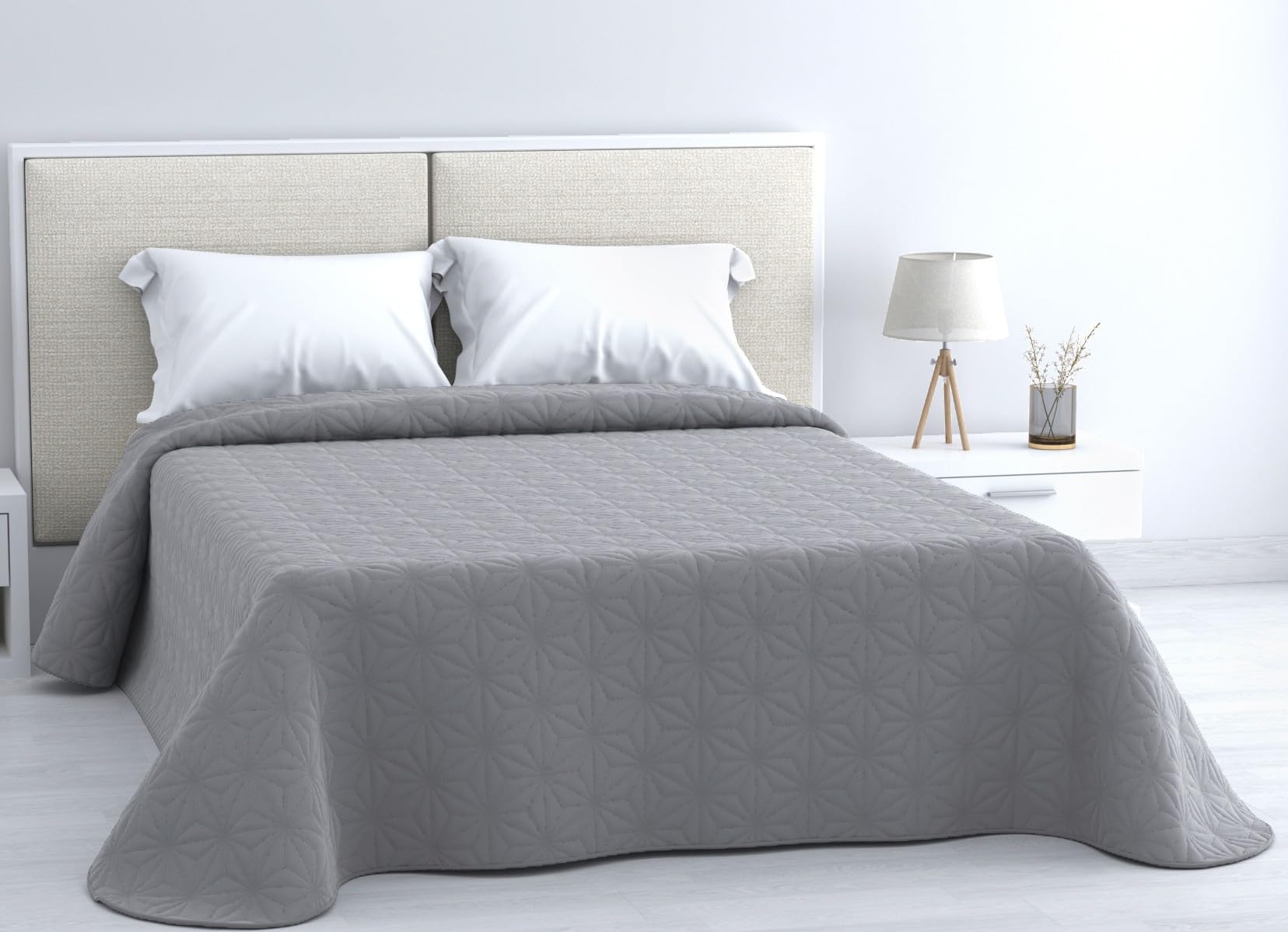 Colcha Bouti Estampada de 100% Microfibra Suave - Variedad de Diseños y Tamaños (Liso Gris, Cama 135cm)