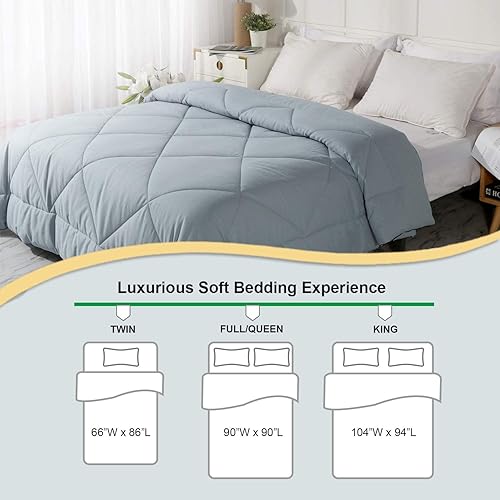 Miniatura 7 de Edredón de cama prémium 2025 mejorado sin vacío, para todas las estaciones, 100% algodón, reversible, ligero, suave, transpirable, esponjoso (gris