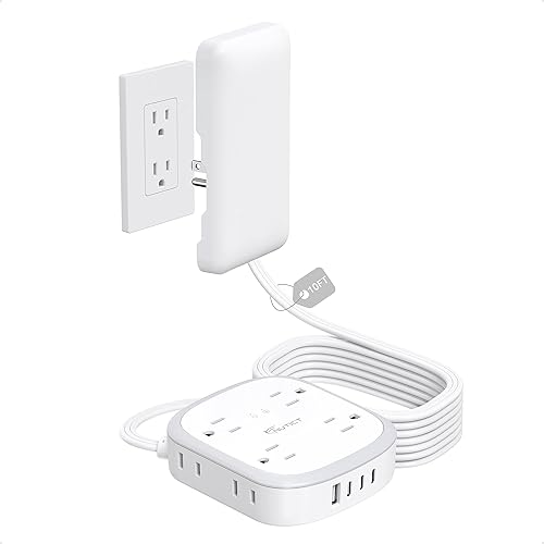 Miniatura 14 de Cable de extensión de cubierta de toma plana de 6 pies, tira de alimentación de enchufe plano NUTICT con 8 tomas y 3 puertos USB-C y 1 puerto USB-A,