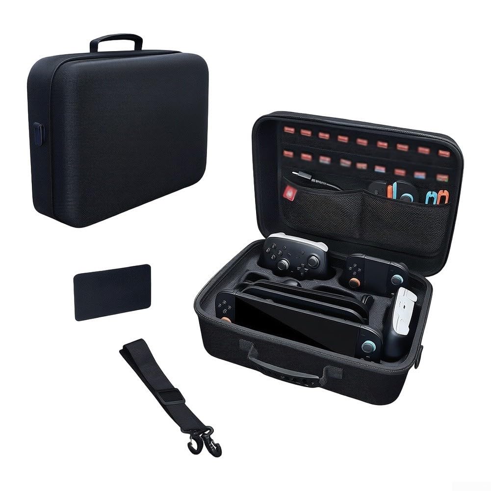 Custodia rigida portatile per Switch 2, scomparti per presa di ricarica giochi, spaziosa borsa da viaggio con manico e cinghia, nero