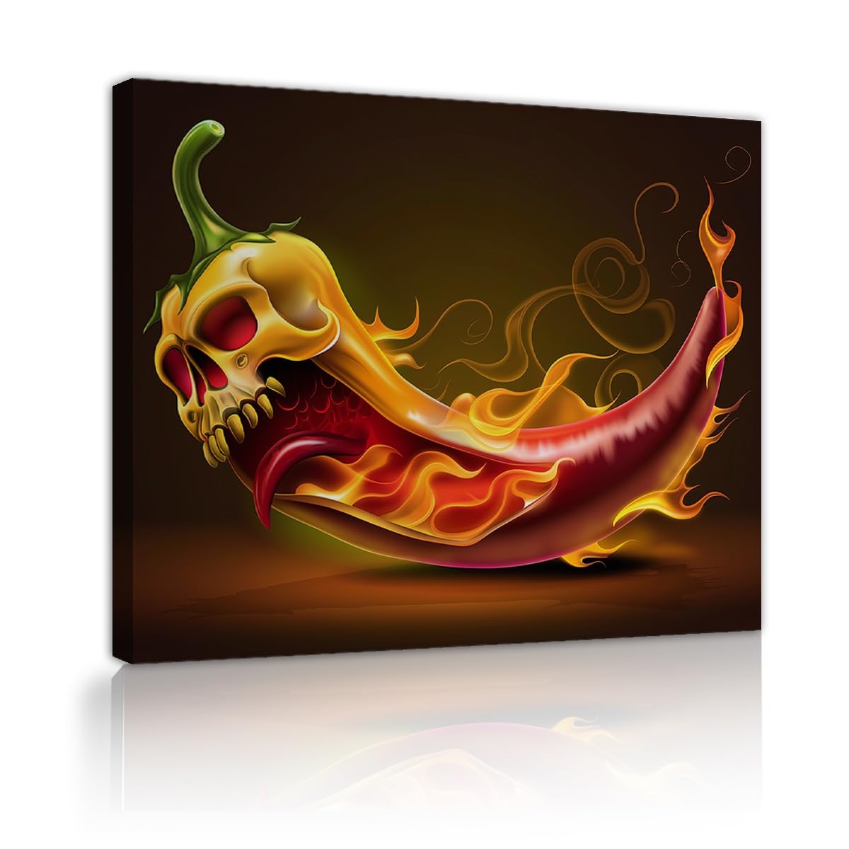 YUNART Spicy Chili Pepper Poster Canvas Wall Art for Kitchen Funny Skull Spicy Pepper with Tongue Prints for Dining Room Restaurant Decor 40x50cm Innerframe