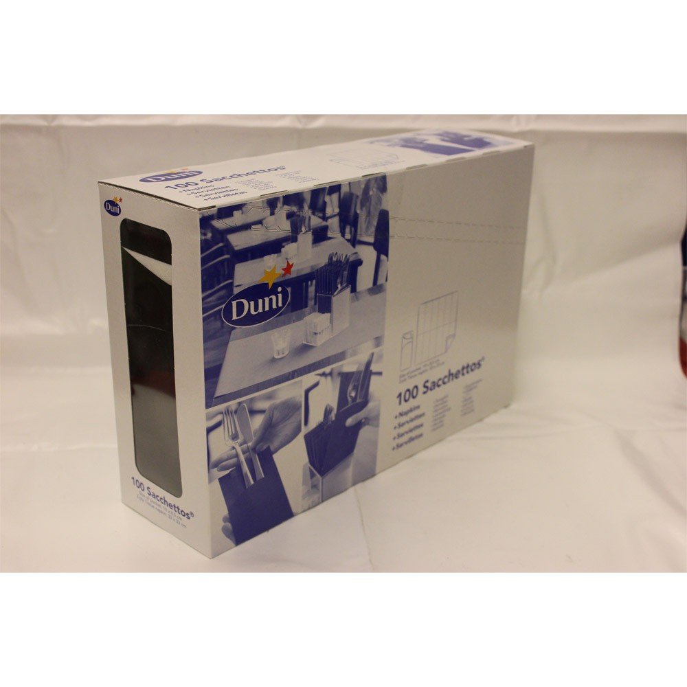 Duni 151853_(1) Cutlery Pockets with Tissues, 8.5 cm x 19 cm, Black Sacchetto and White (Pack of 100)