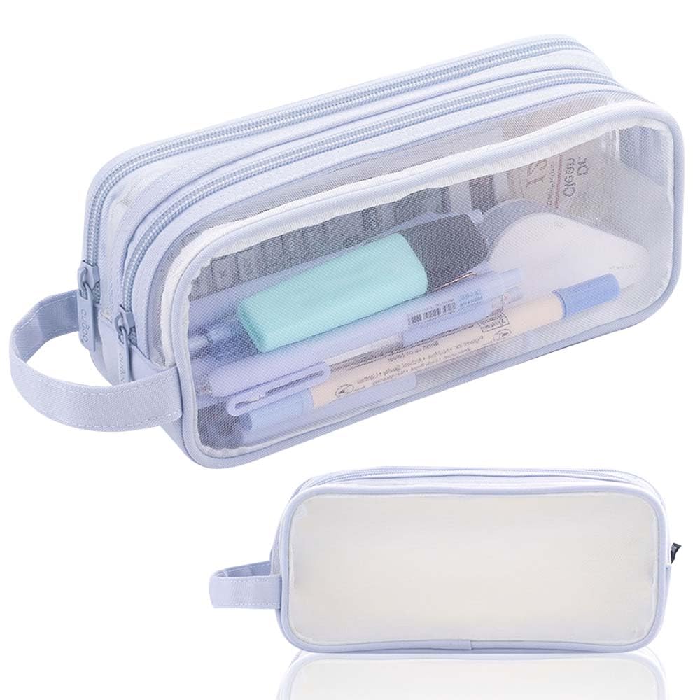 UOTO Clear Pencil Case, Clear Toiletries Storage Pouch Bag, for Stationery, Cosmetic, Makeup, Travel & Office Supplies (Blue)