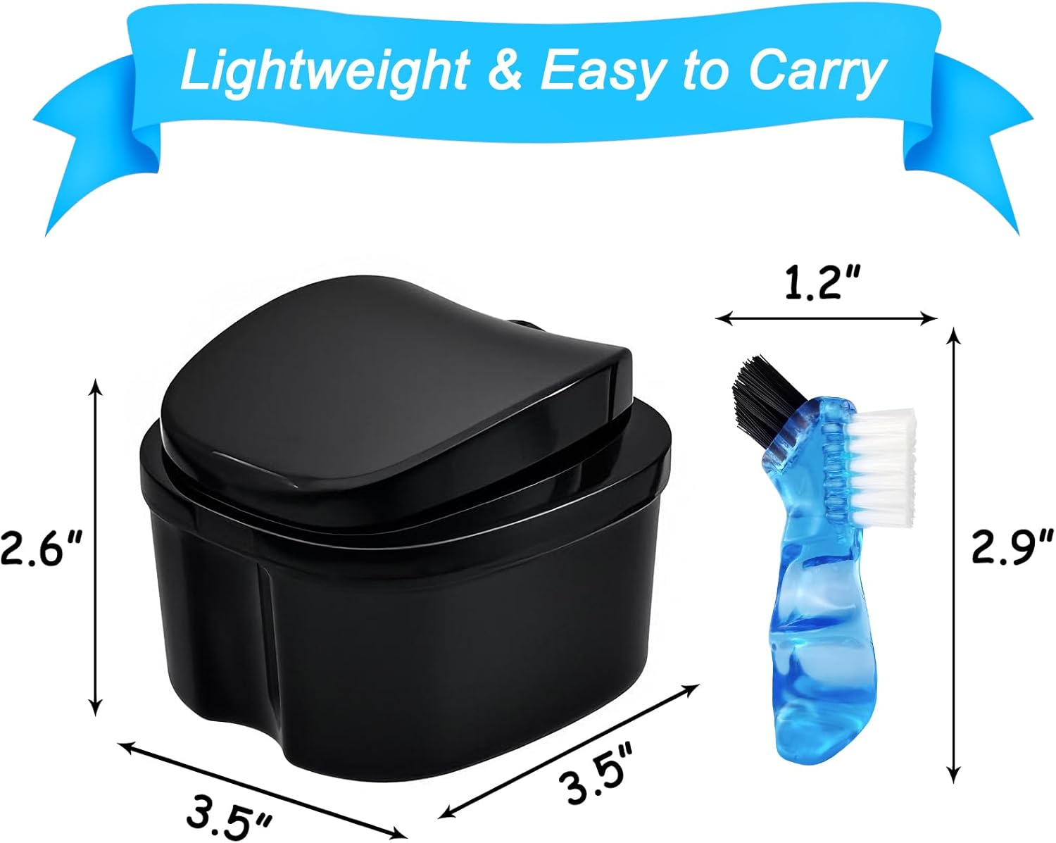 Black Denture Soaking Container Partial Denture Case, Orthodontic Retainer Cleaning Case Denture Cleaner Container Dentures Teeth Cup with Strainer and Lid Waterproof