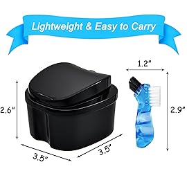 Black Denture Soaking Container Partial Denture Case, Orthodontic Retainer Cleaning Case Denture Cleaner Container Dentures Teeth Cup with Strainer and Lid Waterproof