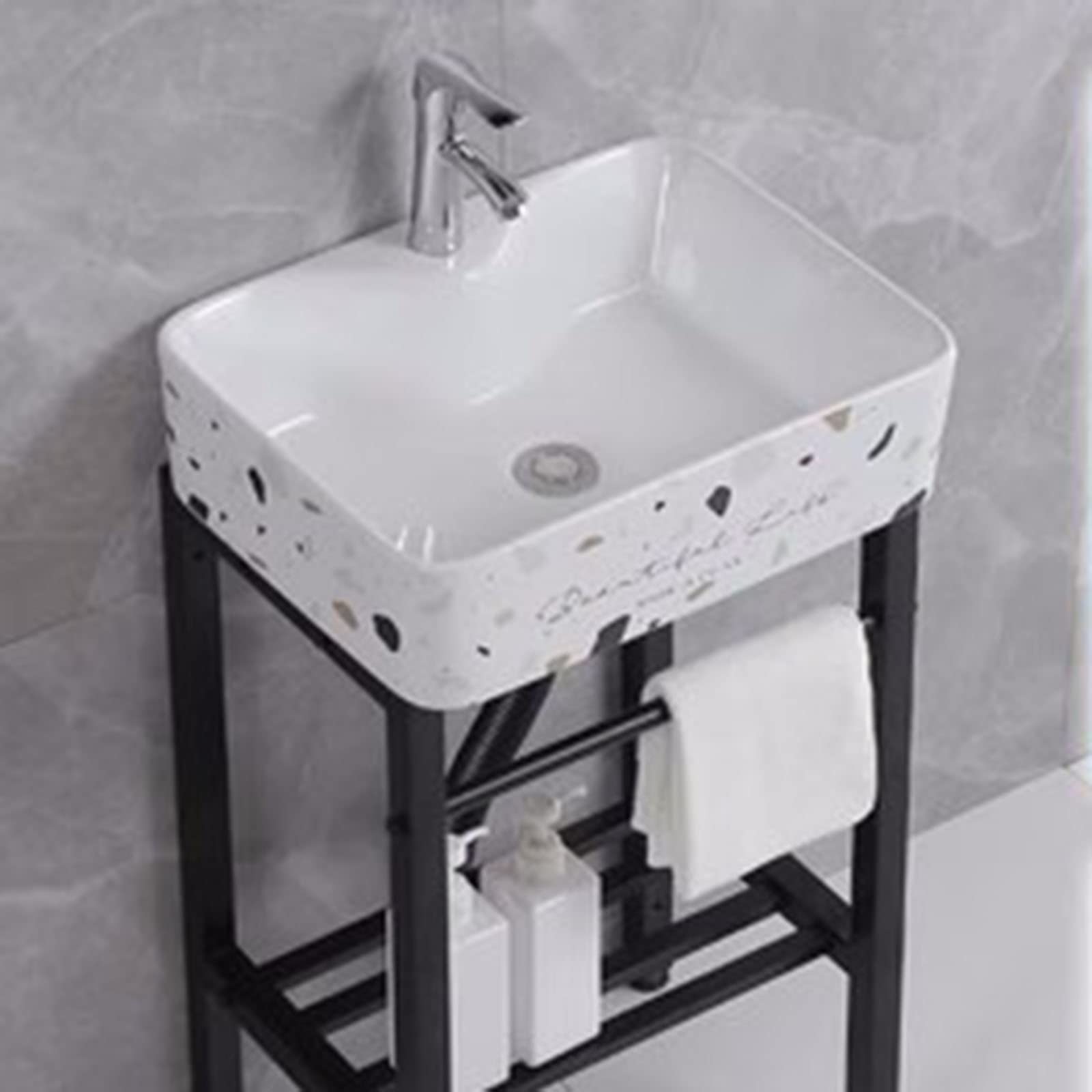 XBTGS Ceramic Utility Basin with Faucet, Commercial Sink, Stainless Steel Kitchen Basin, Single Bowl Compartment, Hygienic and Sturdy for Ease, F