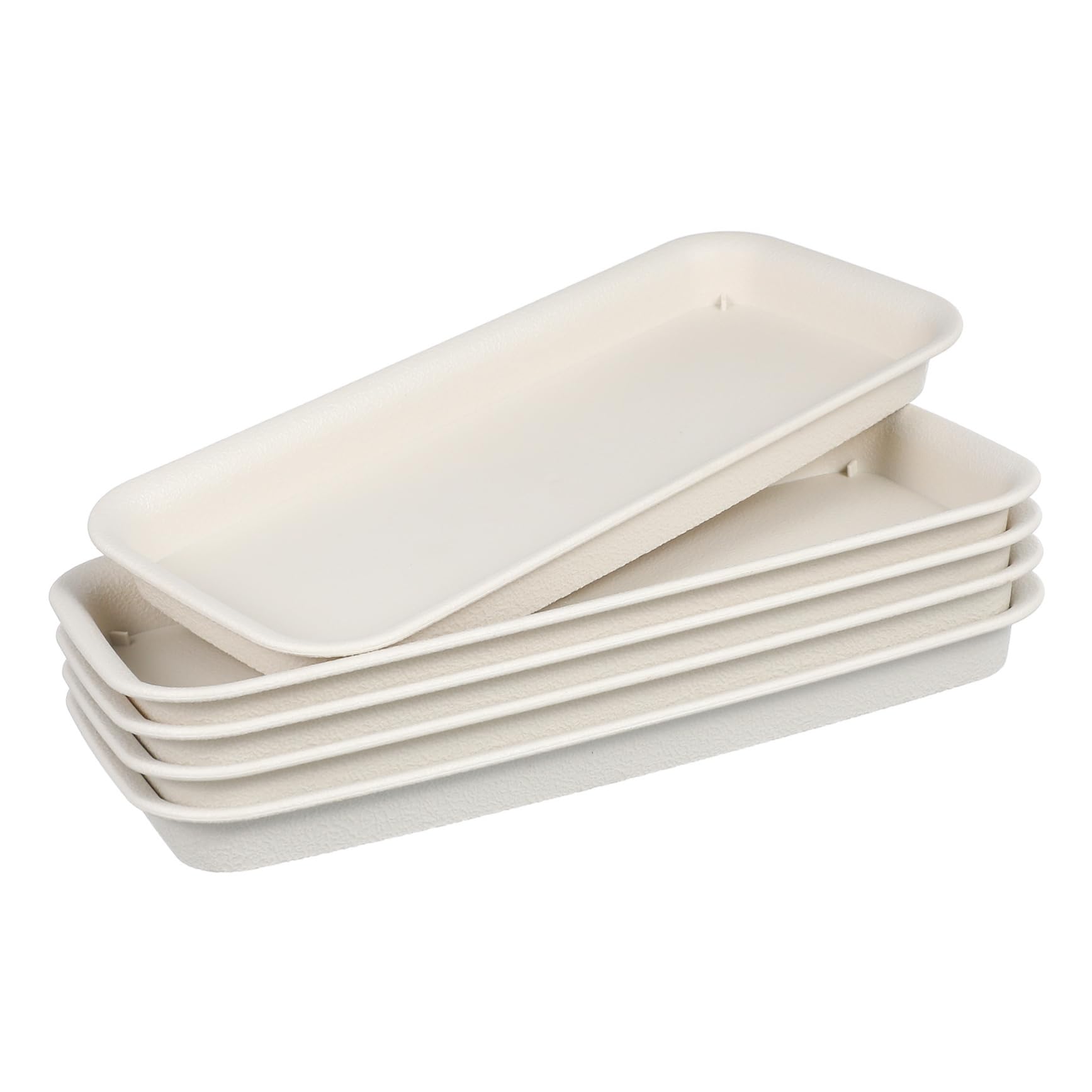 BESPORTBLE Rectangular Plastic Plant Pot Saucers 5-Pack, Drip Trays for Flower Pots, Beige PP Resin Drainage Plates for Indoor Balcony Garden, Sturdy Water Trays Without Holes