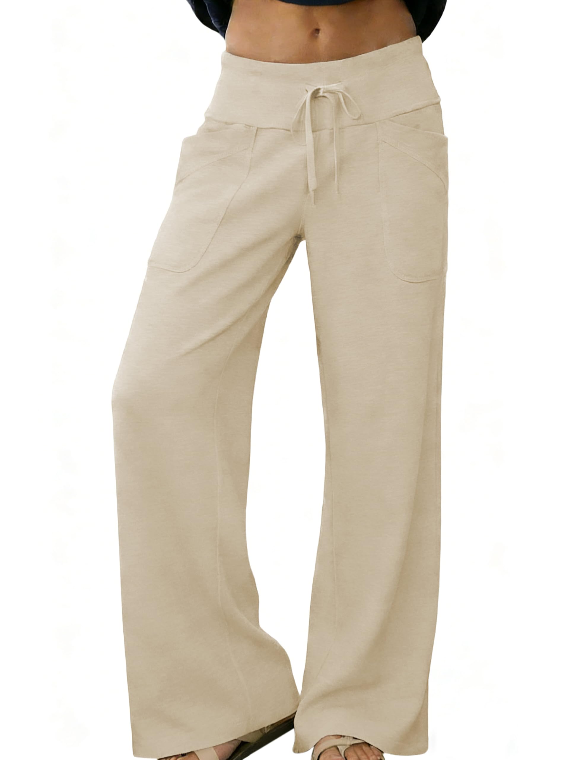 jianzhixiao Women's Lounge Pants High Waisted Wide Leg Elastic Drawstring Sweatpants Palazzo Pajama Trousers-picture-39