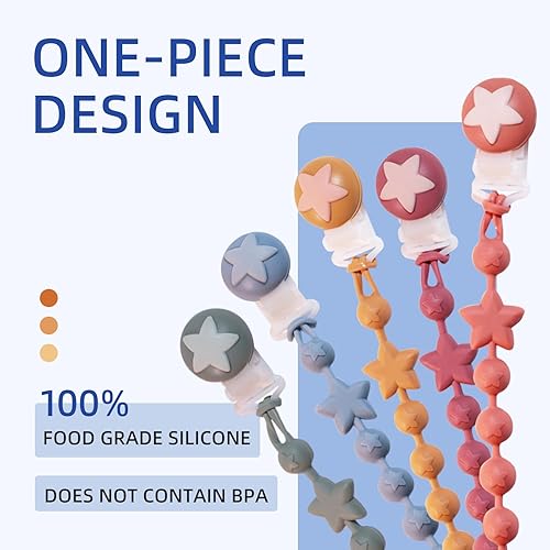 Miniatura 4 de Paquete de 2 clips de silicona para chupete, diseño de una sola pieza, se adapta a cualquier marca de chupetes, elementos esenciales flexibles y