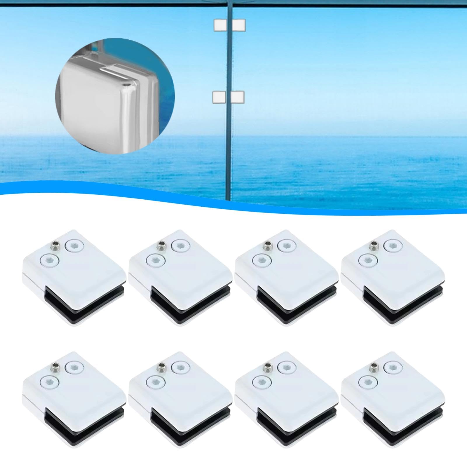 8 Pezzi Morsetto per Vetro, Balaustra, Clip per Vetro, Supporto per Ringhiera in Acciaio Inossidabile, Morsetto in Metallo Adatto per Scale Interne Ed, Bianco