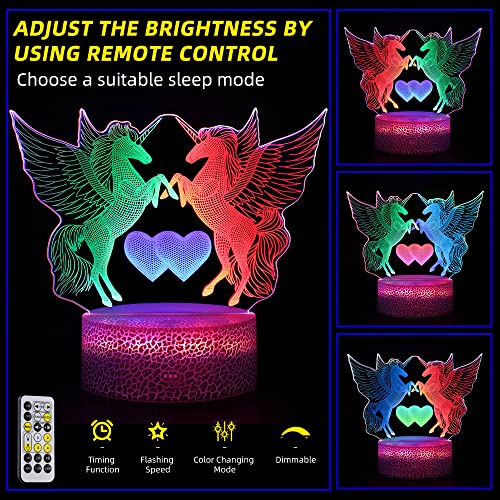 Lámpara de noche unicornio 3D con control remoto LED miniatura 3