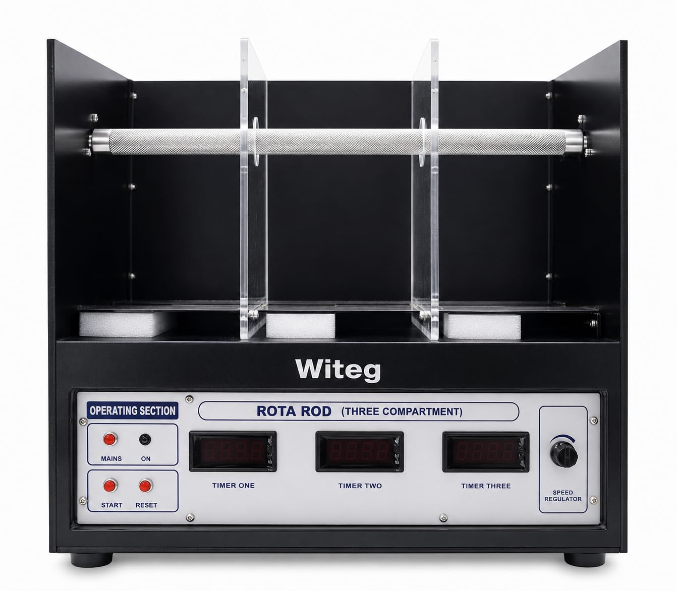 Rota Rod Three-Compartment Apparatus – Motor Coordination & Balance Testing System for Rodents | Adjustable Speeds, Timers & Friction-Free Pulleys-image-2