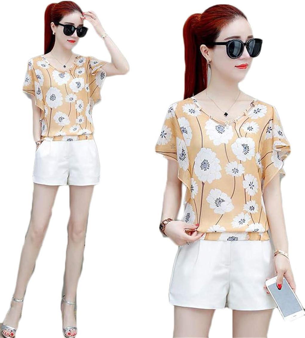 エージョン レディース ブラウス 花柄 半袖シャツ ラッパ袖 シフォン 夏服 ゆったり フリル袖 ファッション