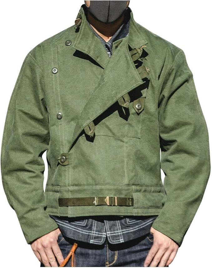 Mens Vintage Swedish Army Coat - Rider Motorcycle Green Cotton Jacket Lightweight jacket