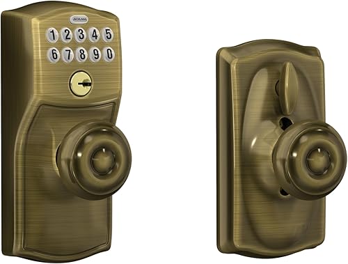 Miniatura 27 de SCHLAGE FE595 CAM 619 GEO Camelot, cerradura de entrada de teclado con Flex-Lock y perillas de estilo georgiano, níquel satinado