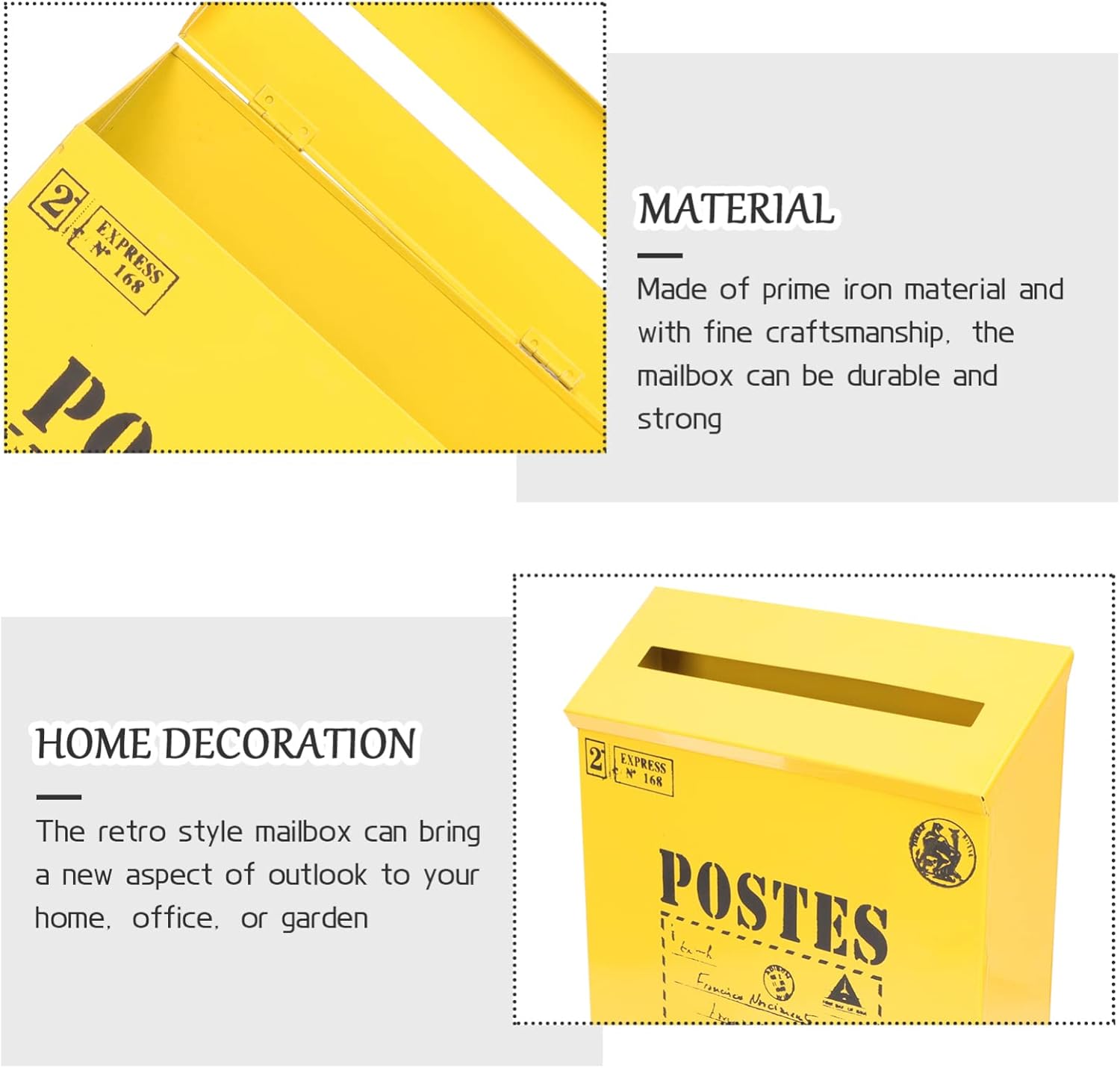 Yardwe Vintage Mailbox Wall Mount Letter Box for Home Retro Tinplate Design Easy Installation for Antique Style Charm Convenient Access to Mail