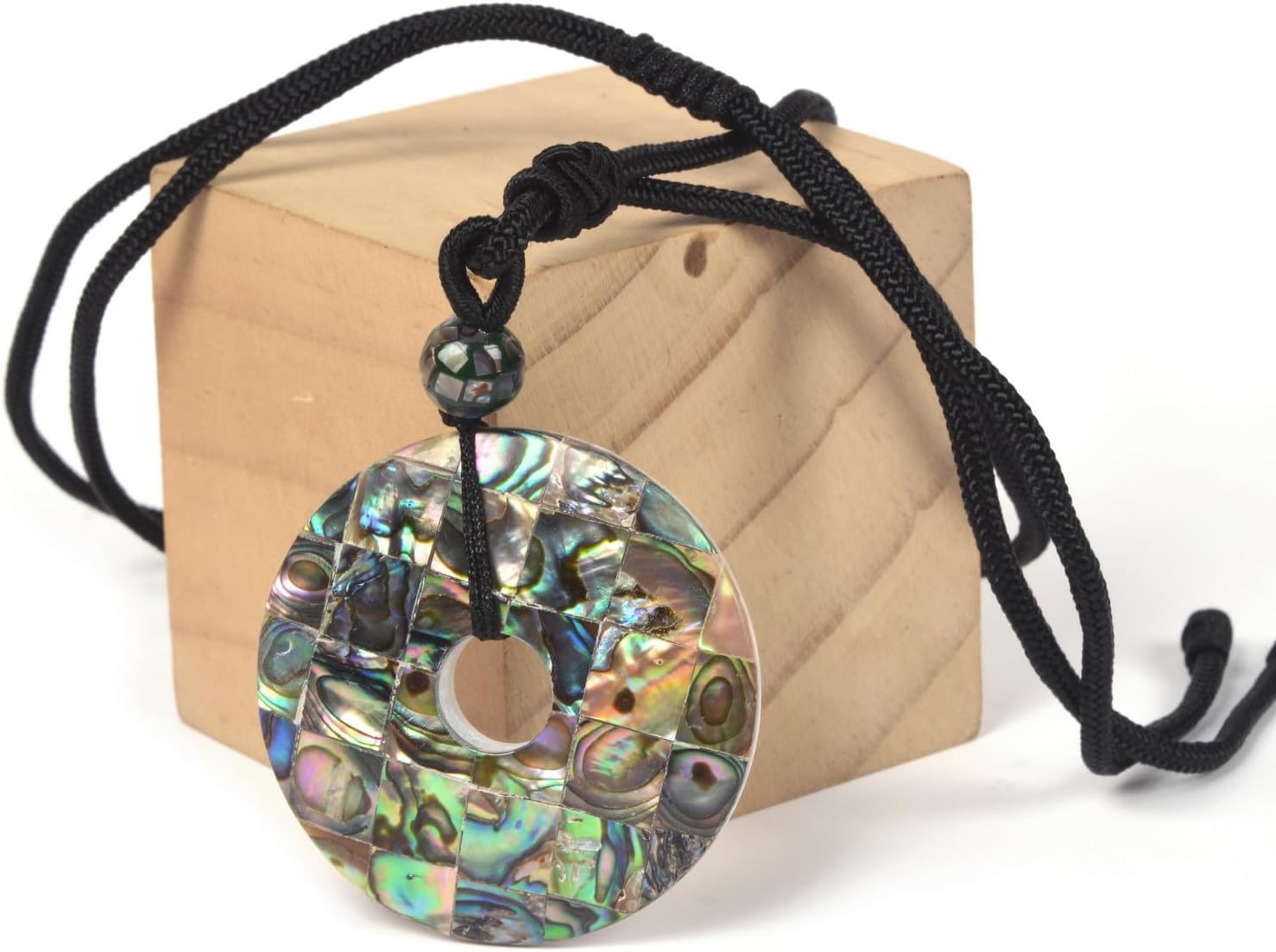 Justinstones Peace Donut Healing Crystal 40mm Circle Coin Shaped Stone Pendant Adjustable Braided Cord Necklace 28 Inch - Image 3