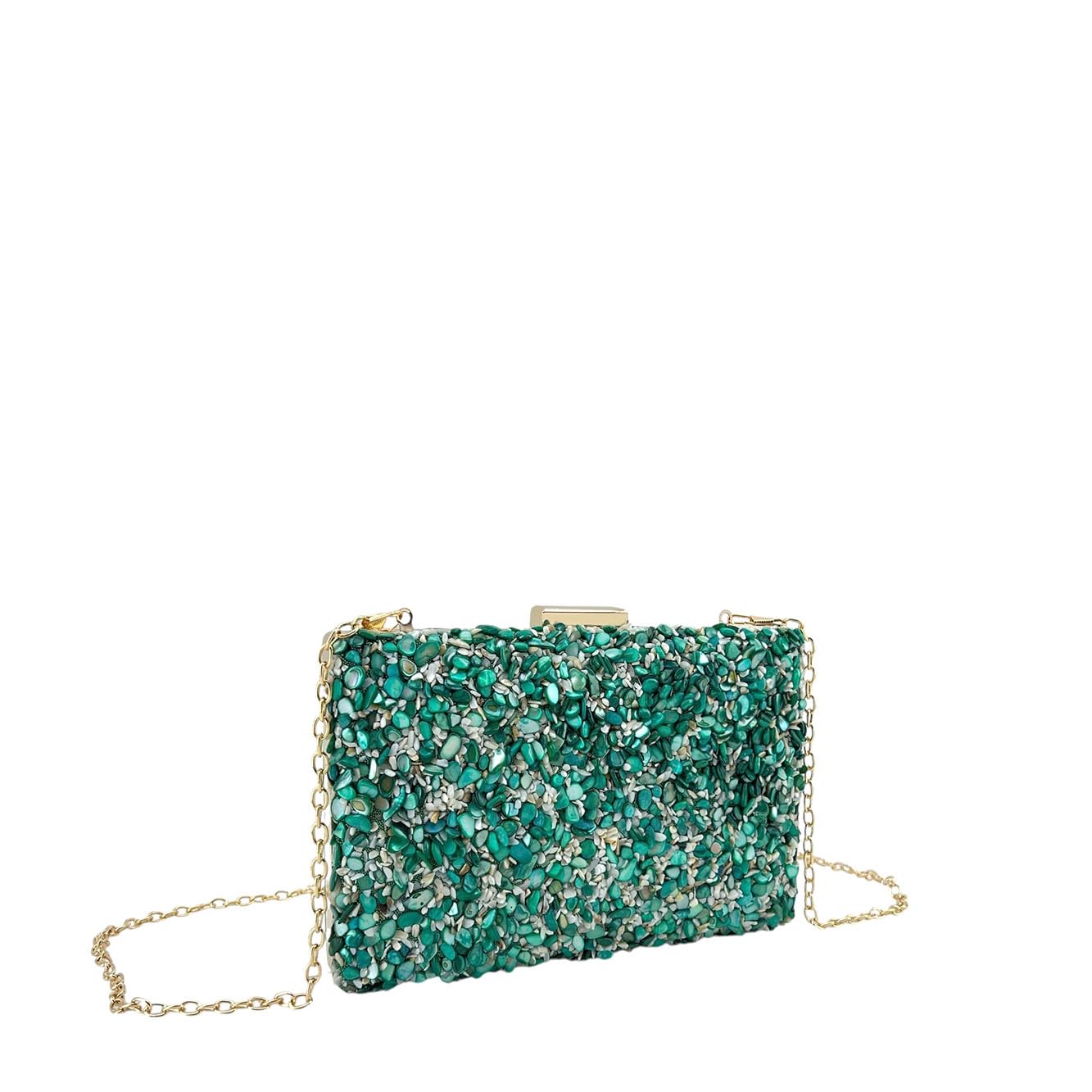 MODELISA - Bolso Clutch Piedra Cartera De Mano Fiesta Cadena Hombro Evento Noche Comunion Boda Novia Mujer