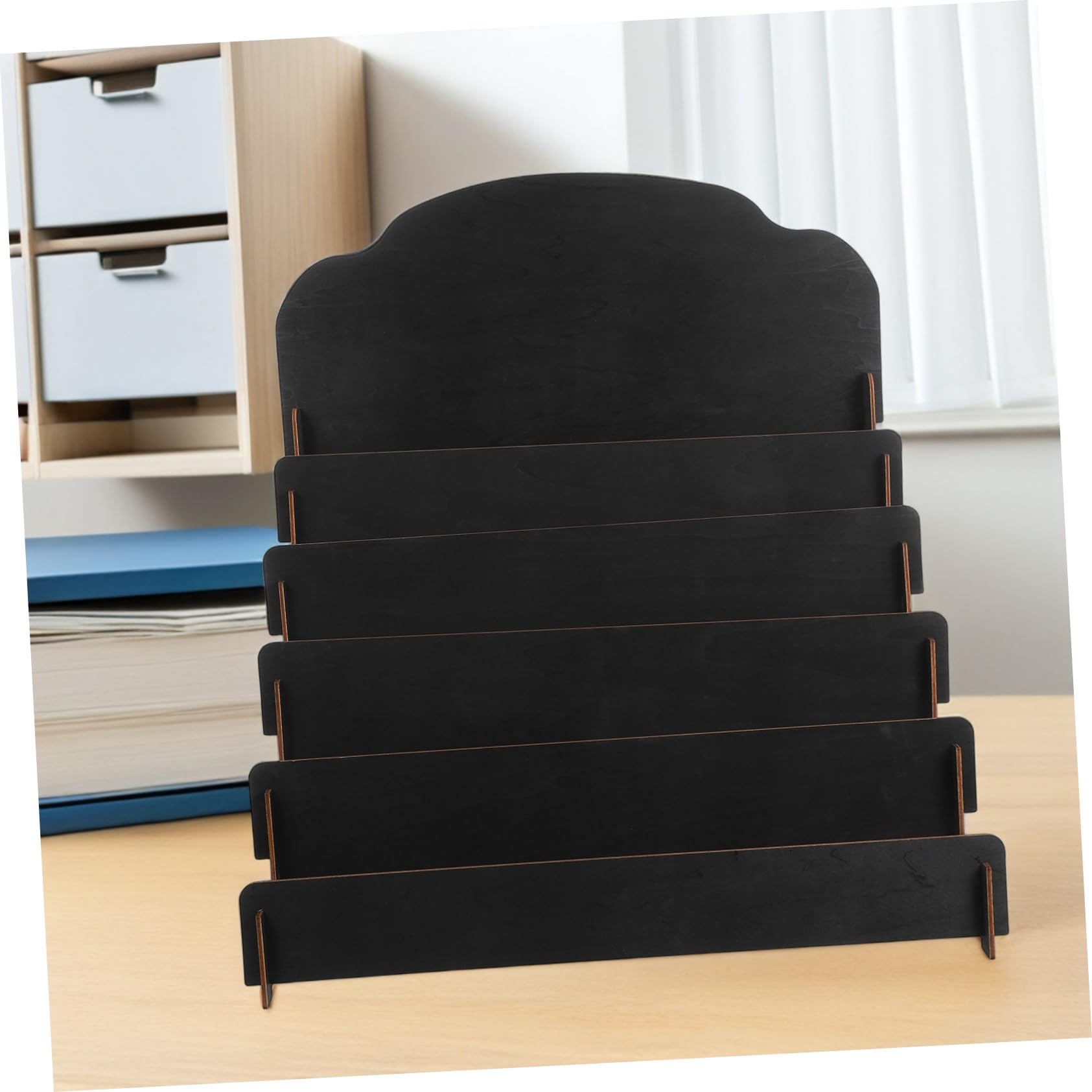LIFKOME Expositor de Tarjetas de Madera Negro de 5 Niveles para Sobremesa