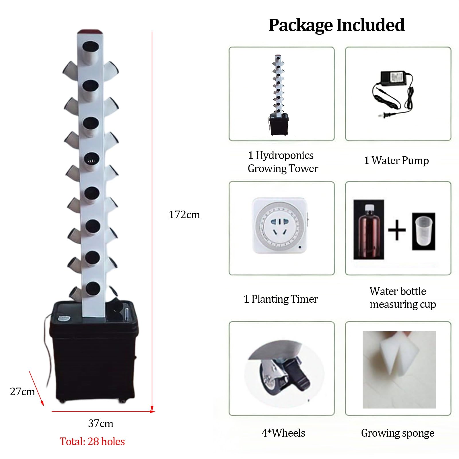 Kit de cultivo hidropónico, sistema de cultivo hidropónico vertical en torre con ruedas, sistema de cultivo hidropónico en torre para jardín interior y exterior, para hierbas, lechuga(1 column)