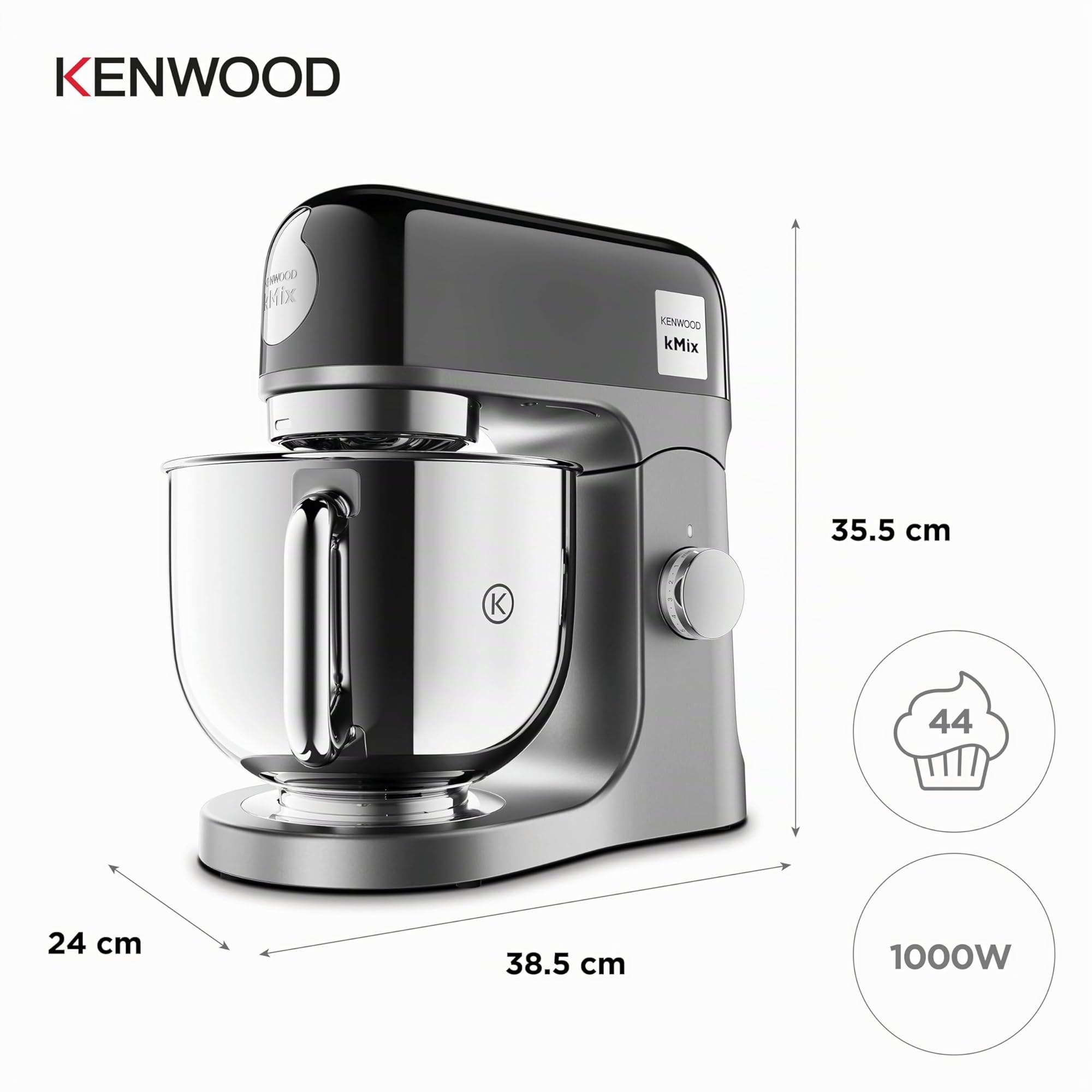 Kenwood kMix Editions KMX760BC Robot de cocina, cuenco de acero inoxidable de 5 L, sistema de seguridad de uso seguro, carcasa de metal, 1000 W, incluye set de pastelería de 3 piezas y protección