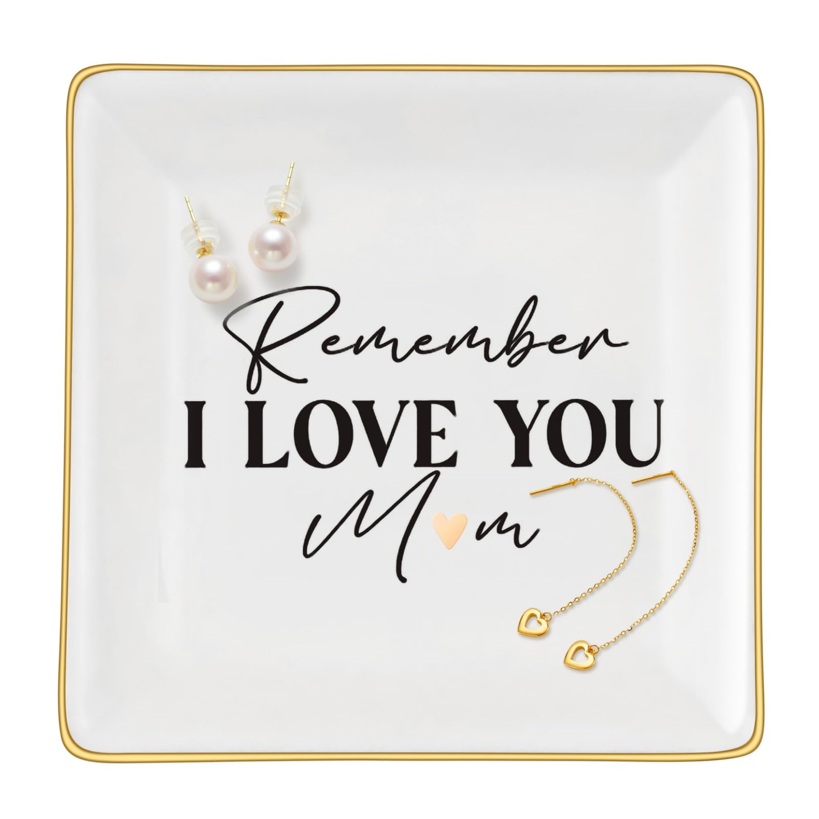 Gifts for Mom from Daughter Ceramic Jewelry Dish Ring Trinket Tray - Remember I Love You Mom, Best Mother's Day Gifts for Mom, Unique Mother Gifts for Birthday, Valentine's Day, Christmas